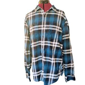 American Eagle Men's XL Button Front Shirt Plaid Prep Fit Long Sleeve Pocket